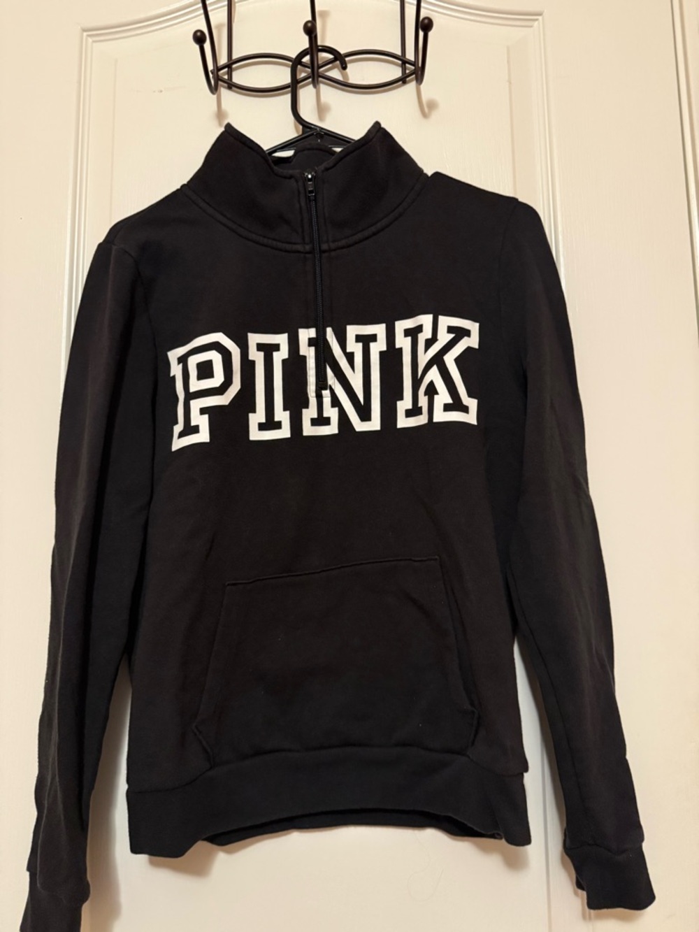 PINK Victoria's Secret Black Half-Zip Sweatshirt with White Logo
